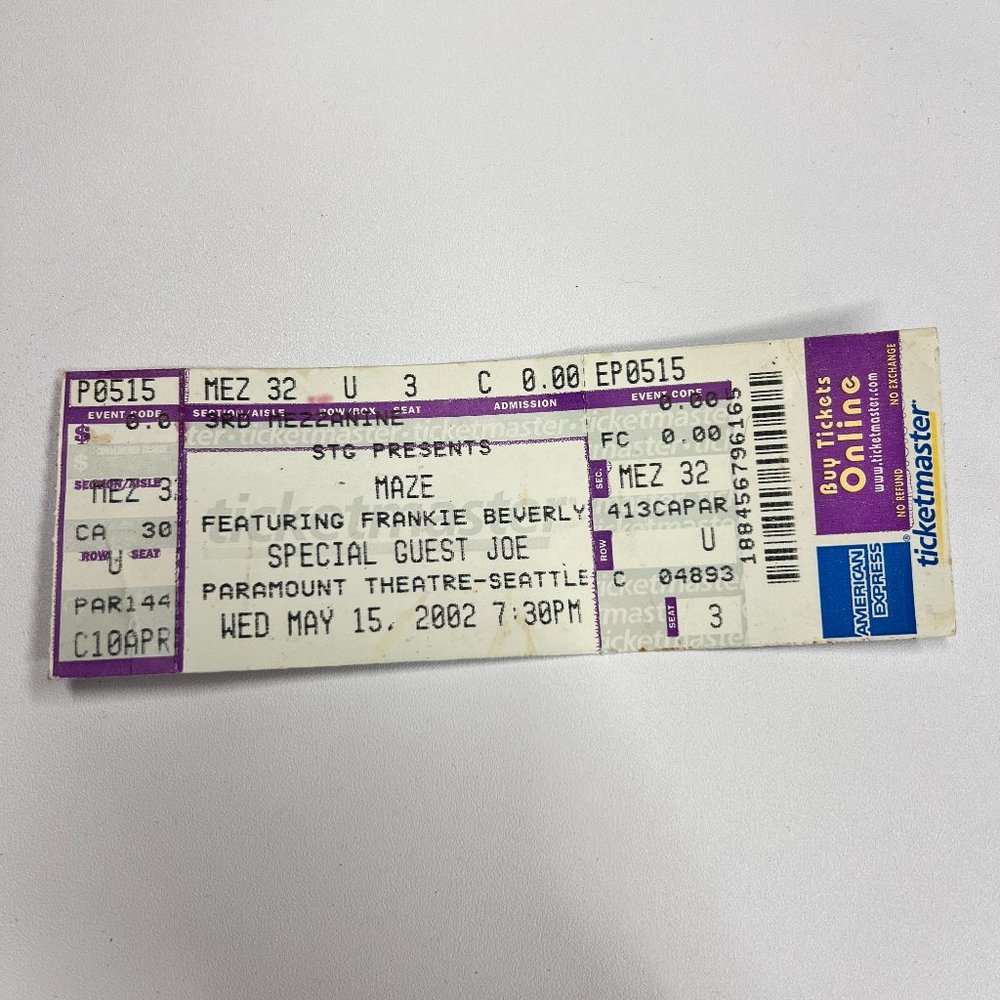 MAZE ft. Frankie Beverly Ticket Stub May 15, 2002 PARAMOUNT THEATRE Seattle‎ WA